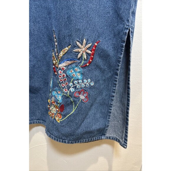 Agapo Jean Jumper Dress with Floral Embroidery Women's Size Medium - Picture 10 of 12